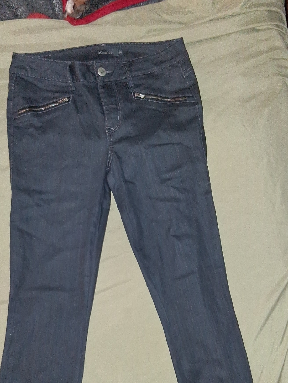 Level 99 Dark Blue Skinny Jeans with Zip Pocket Detail